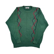 スコットランド製  Pringle SPORTS プリングル アーガイル ケーブル コットン ニット セーター L/グリーン系 メンズ