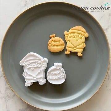 クリスマスに可愛い☆サンタクロースとプレゼント袋のクッキー型《サンタ・さんた・サンタクロース》