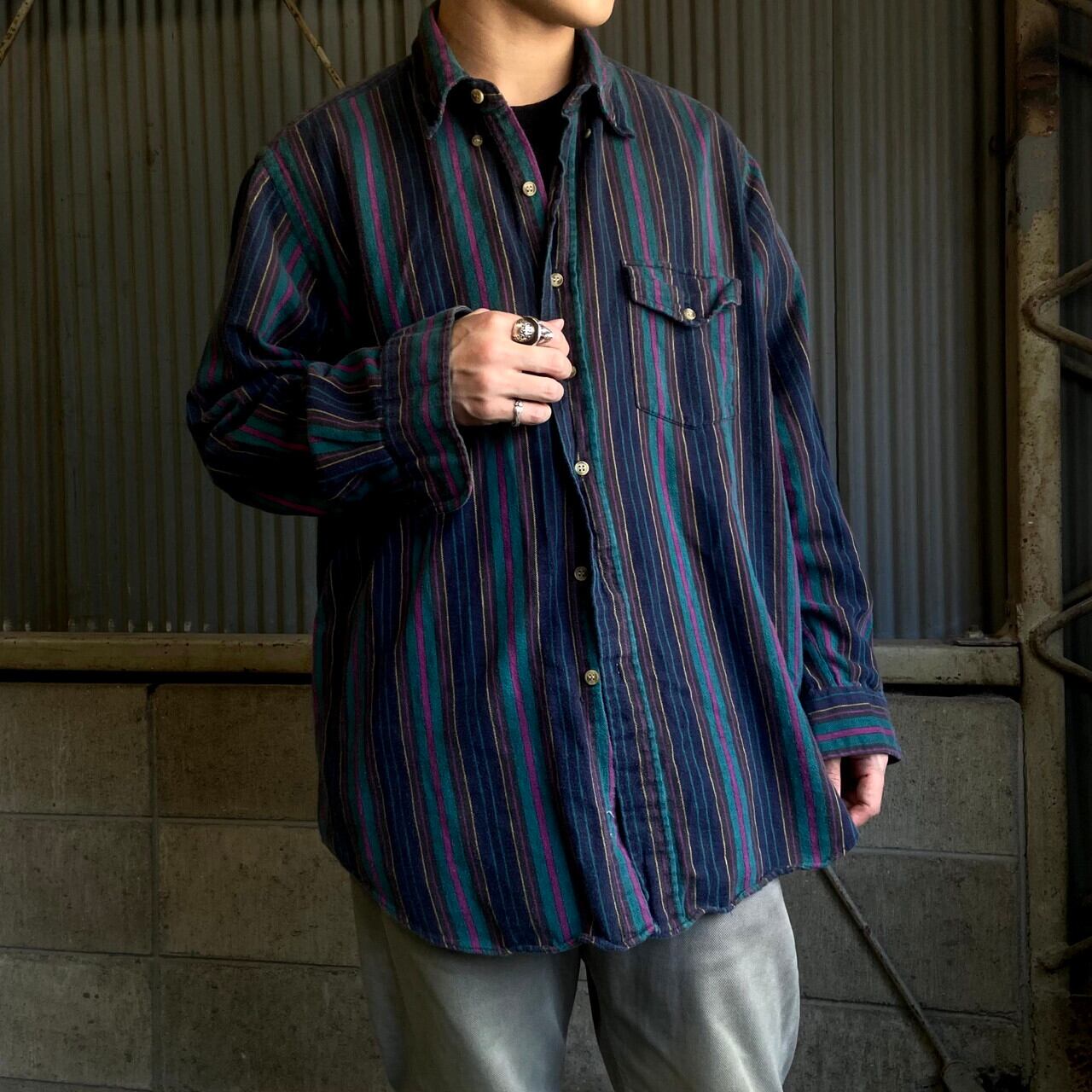 80年代 WOOLRICH ウールリッチ マルチストライプ柄 ボタンダウンシャツ