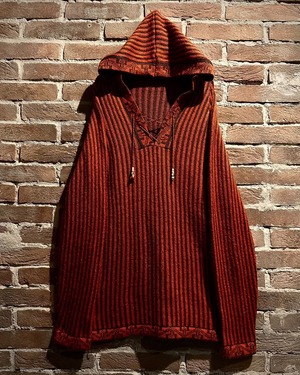 【Caka act3】Mexican Parka Type Vintage Stripe Knit Hoodie