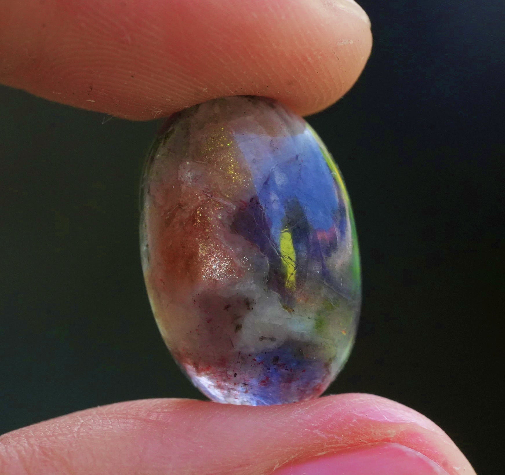 虹インクルージョン入り☆アイオライトサンストーン s1574 | Funky