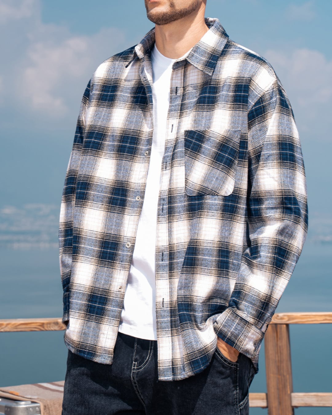 ゆったり 長袖チェックシャツ E0032