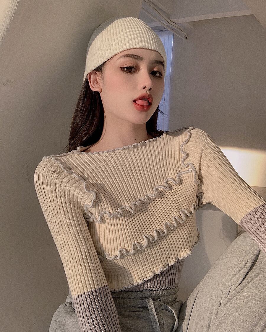 ニットセーター シャツ スプリングトップス 春物 ブラックストロベリース45056509464