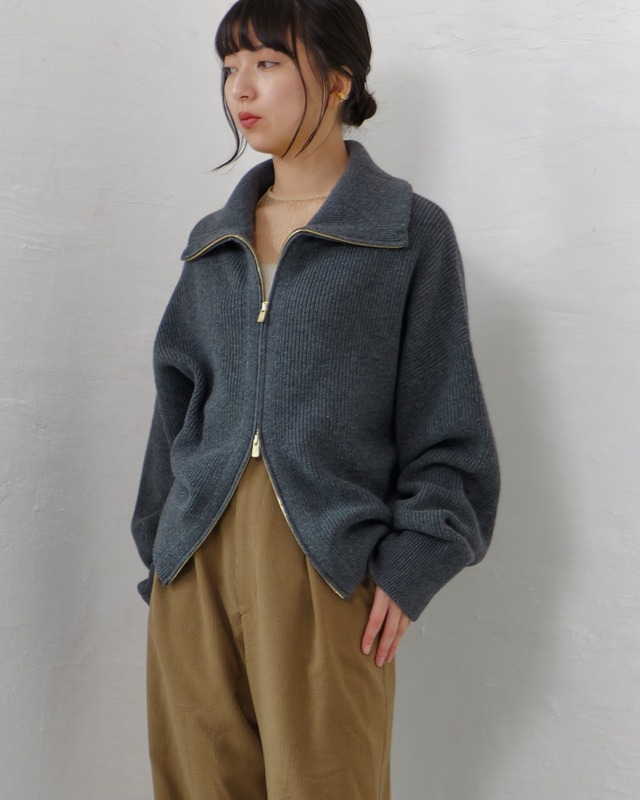 FOURAM - Long-Rib Driver’s Knit ：Gray｜ドライバーズニット／EXCELLA® Wジップ／フリーサイズ