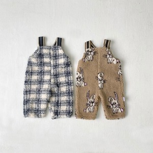 【BABY&KID】冬作うさぎ柄ORチェック柄ボアサロペット