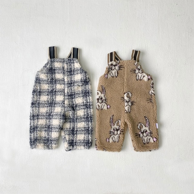 【BABY&KID】冬作うさぎ柄ORチェック柄ボアサロペット