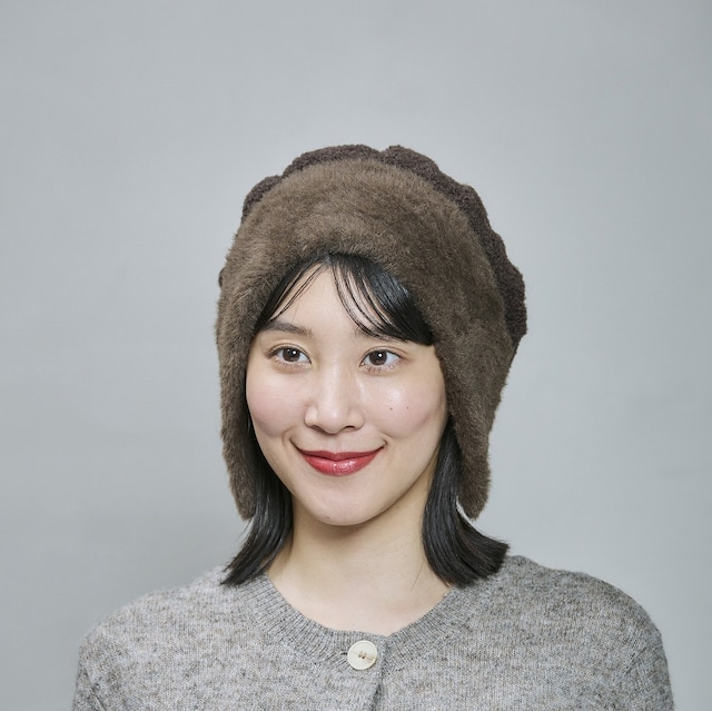 【2026AW】モールニット切替ワッチ｜ベージュ／ブラック／ブラウン　　Chenille Knit Panel Beanie