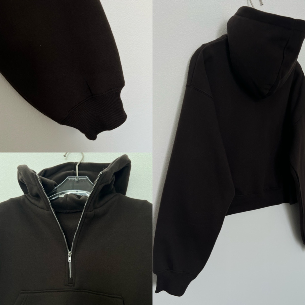 裏起毛ハーフZIPショート丈PK/ダークブラウン