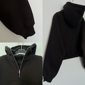 裏起毛ハーフZIPショート丈PK/ダークブラウン