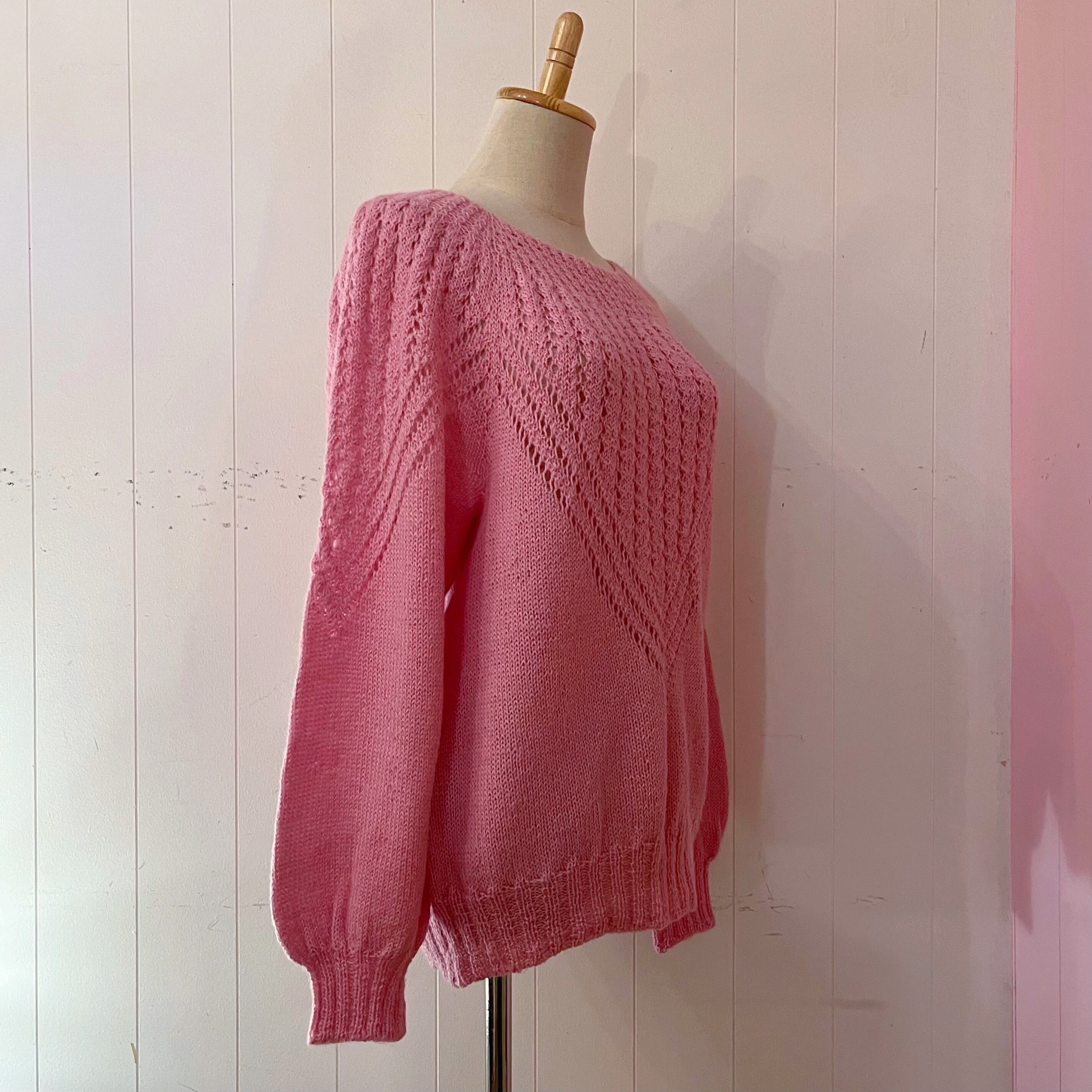 pink openwork knit sweater