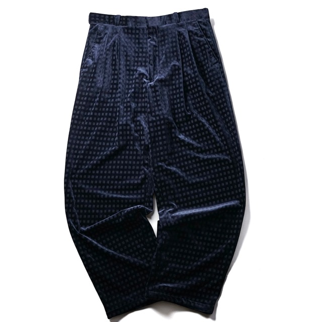 1980's- Vintage square pattern velvet wide slacks "NAVY"