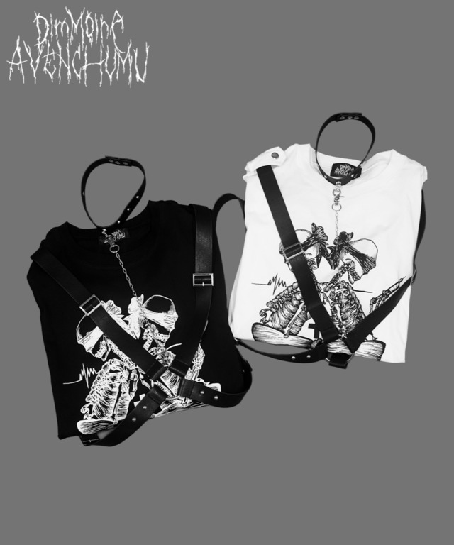 【AVENCHUMU×DimMoire】twin skull print harness T-shirt【Black】