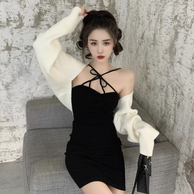 ブラックホルタードレス オータムウィンターウェストスリムスカート 秋物 冬物 YY-ファッション67189013847