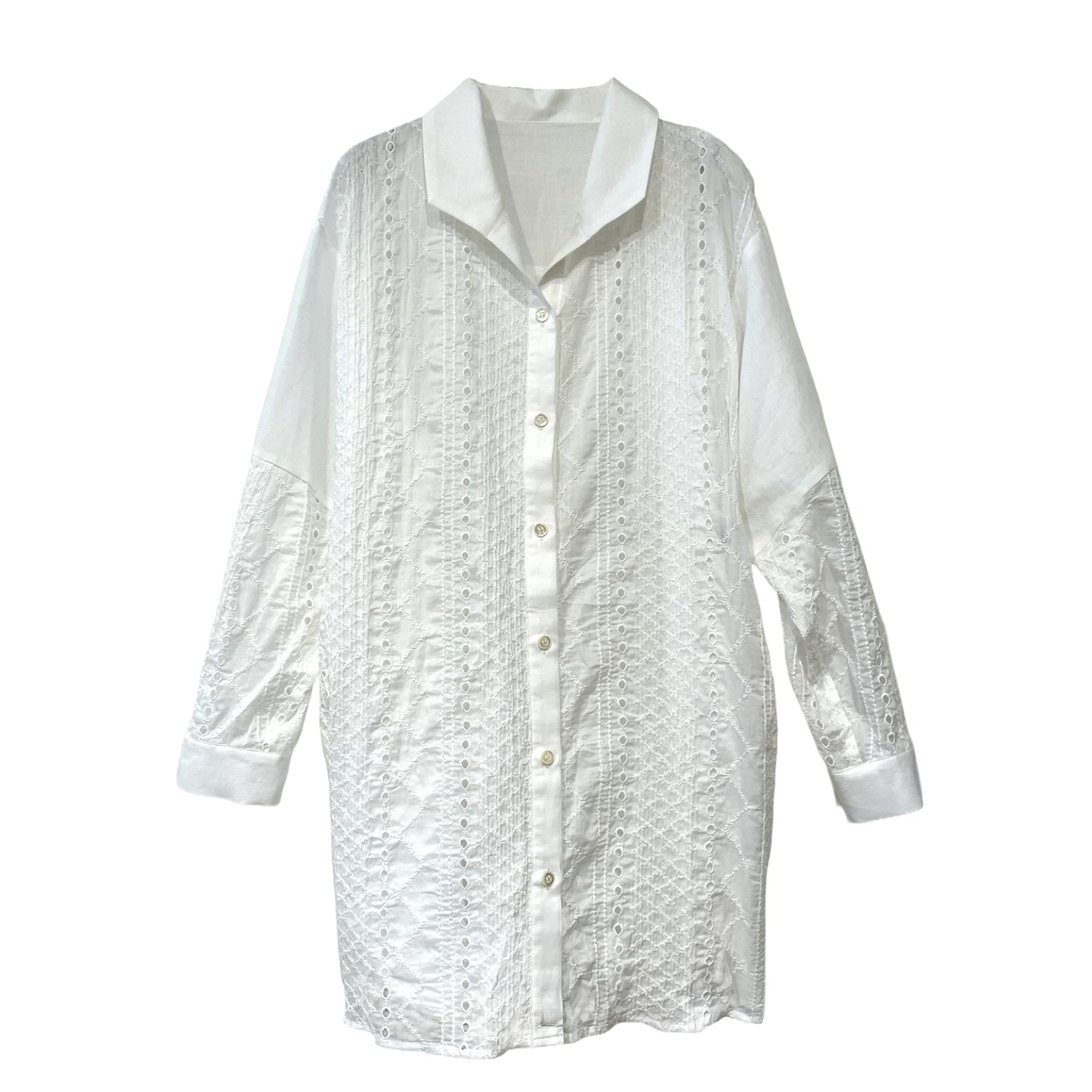 【最新作】綿シャーリングレースオーバーブラウス【262-1133】Cotton shirred lace overblouse