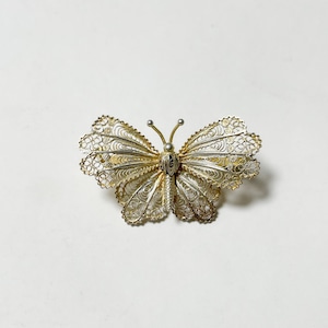 Vintage Goldwash 800 Silver Filigree Butterfly Brooch From Hungary