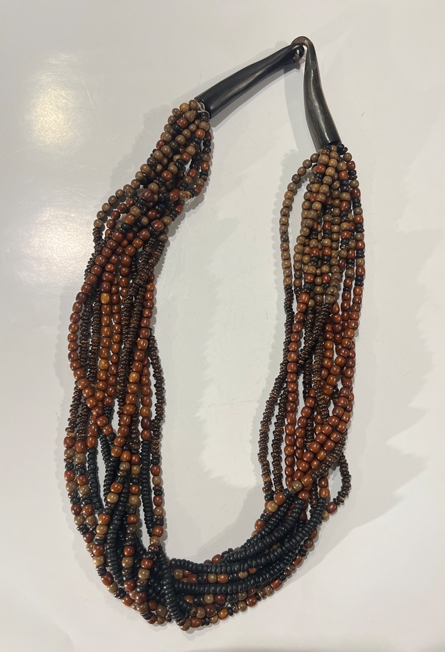 Vintage wood beads × horn long necklace