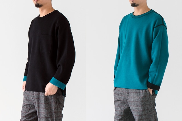 BI-COLOR DOUBLE FACE - BI-COLOR CREW NECK PO : バイカラーダブルフェイス - バイカラークルーネックプルオーバー