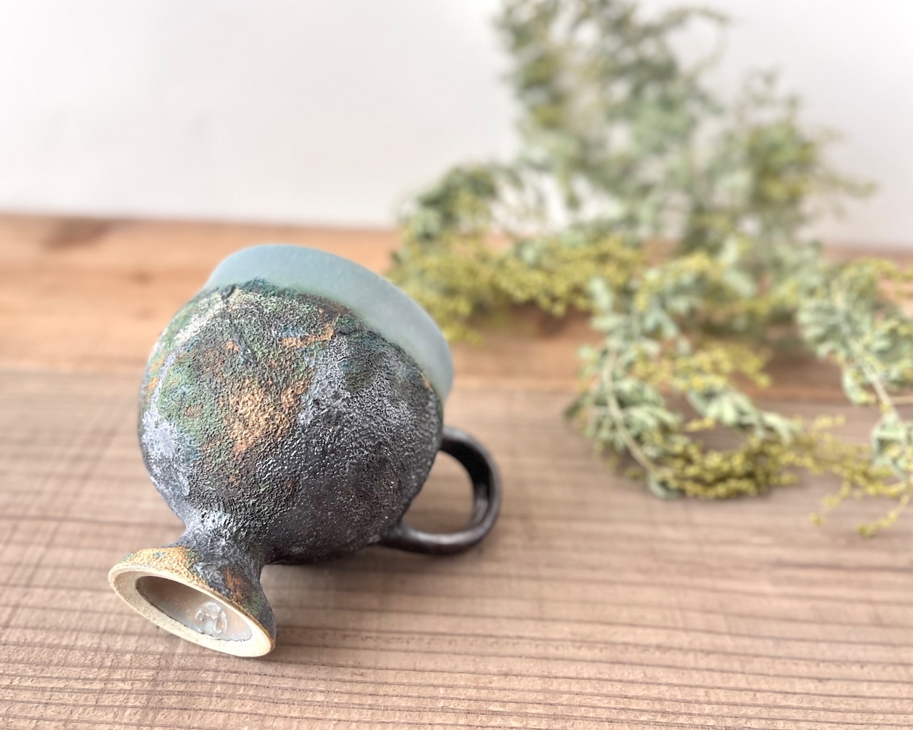 足付マグカップ グリーン / しもさこ みずえ(ぽれぽれ工房) 画像4