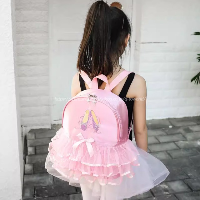 バレエシューズ模様のレース飾り付き　バックパック　リュック　バッグ　ガールズ　バッグ　鞄　人気　韓国風子供バッグ 子供鞄