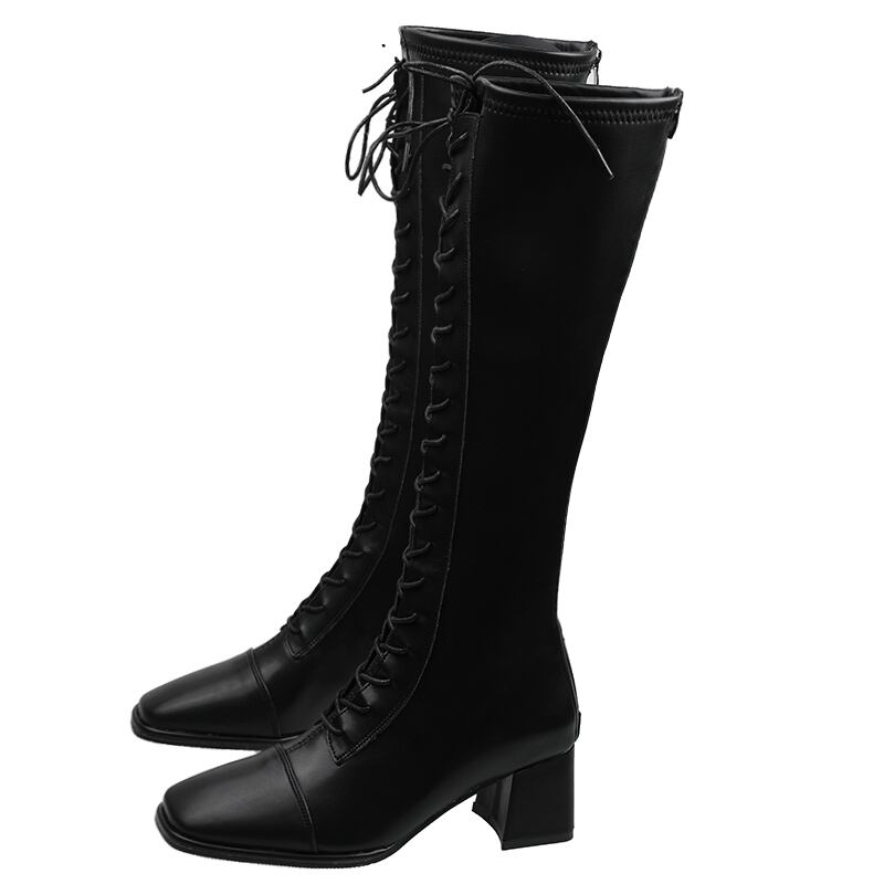 ブーツウィンターベルベットレッドカラーロング ハイヒール 靴 シューズ 冬物 スクウェア フェイクシューズ17031673414