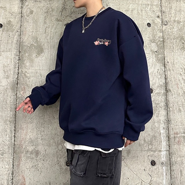 フラワー刺繍クルーネックスウェットシャツ 3カラー 10709