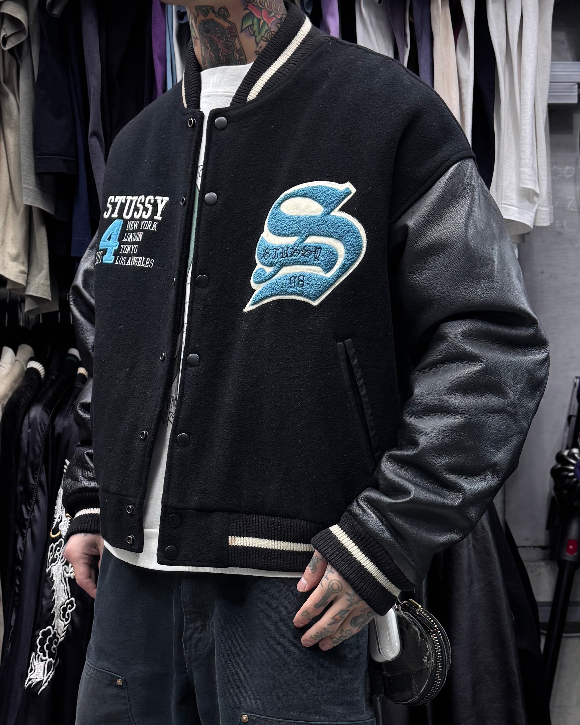 Special!!】90's old stussy Varsity Jacket “BIG 4” “スタジャン
