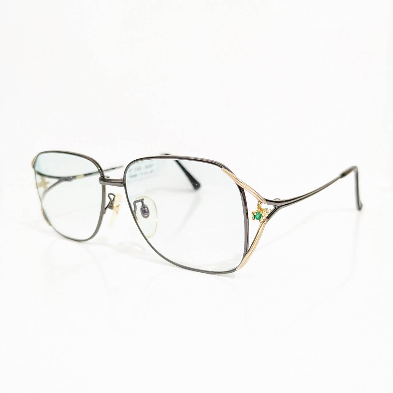 【HOYA】スクエアメタルフレーム ガンメタ 宝石エメラルド