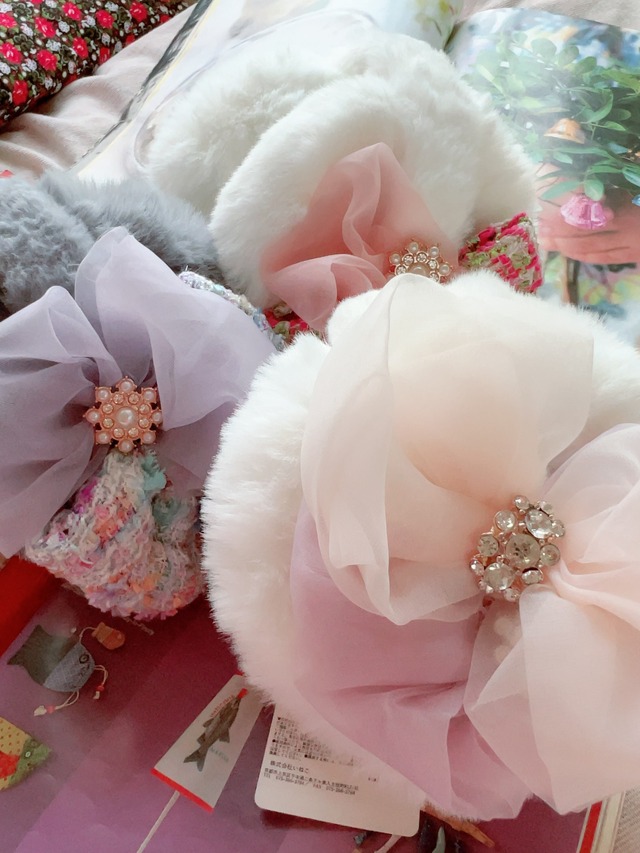 ダブルリボンイヤーマフ～Lavender＆Smoky～