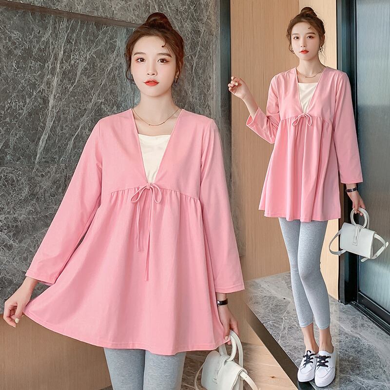 【新作】【送料無料】 7330＃マタニティドレス春秋コットン長袖ルーズスタイリッシュドレス妊婦ママドレス ロング スプリング 春物 オータム 秋物 AL expec365770396140