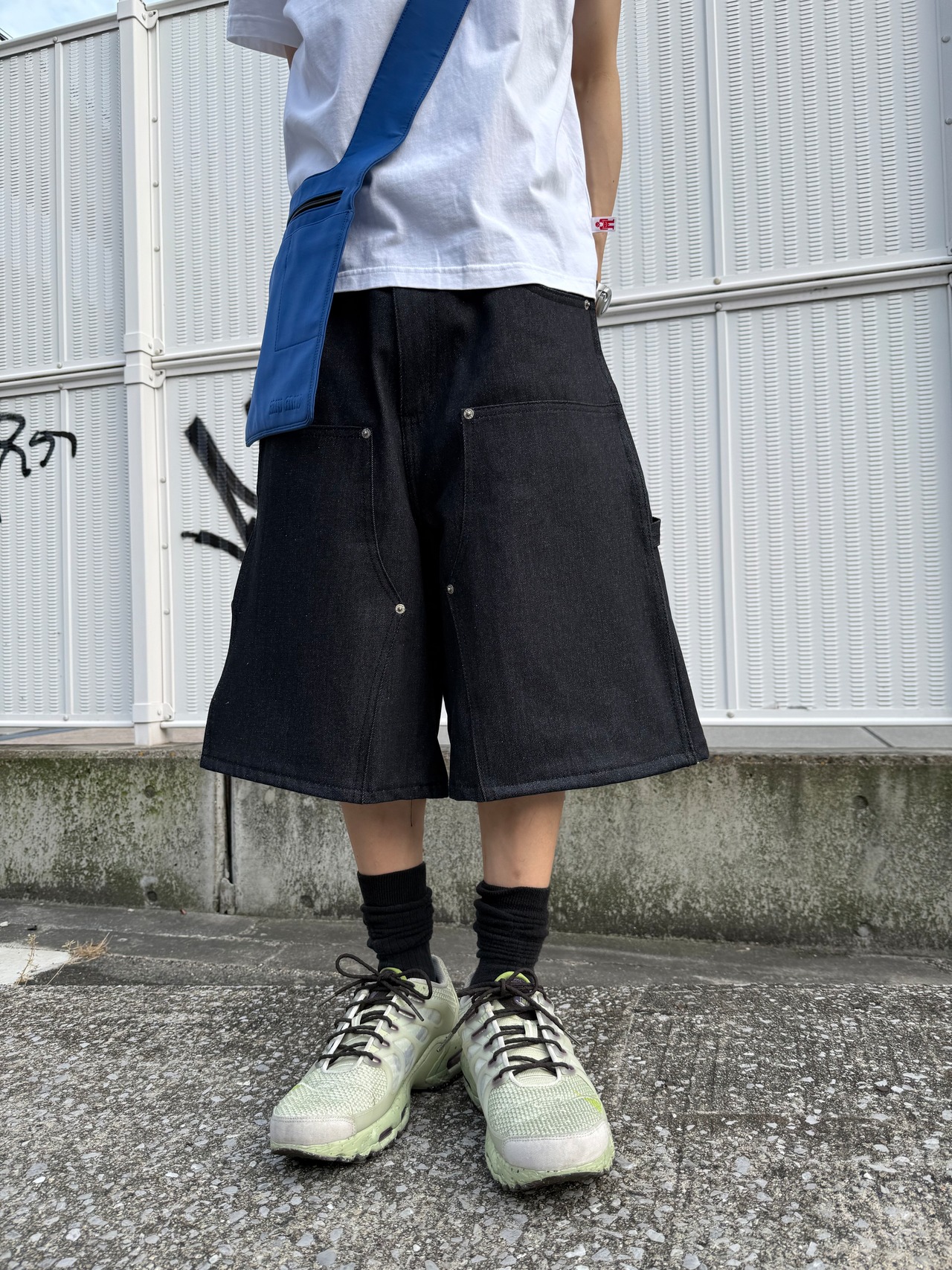 double knee wide denim short pants SIZE34