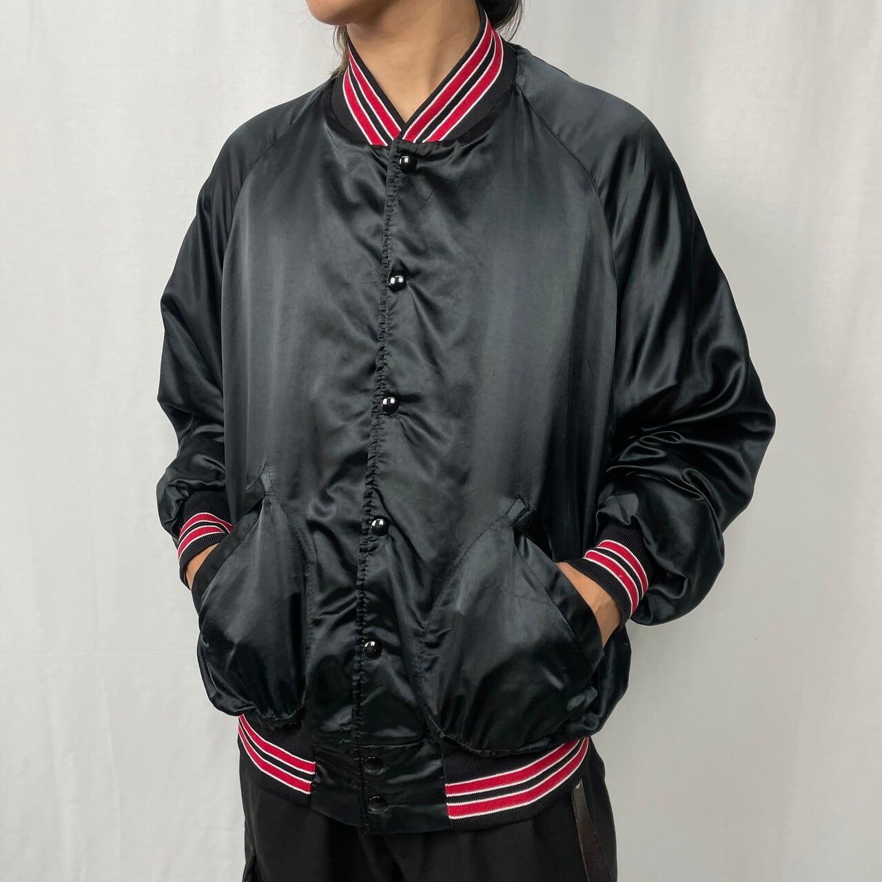 80年代 USA製 Pla-Jac by Dunbrooke ナイロンサテン スタジャン メンズ 