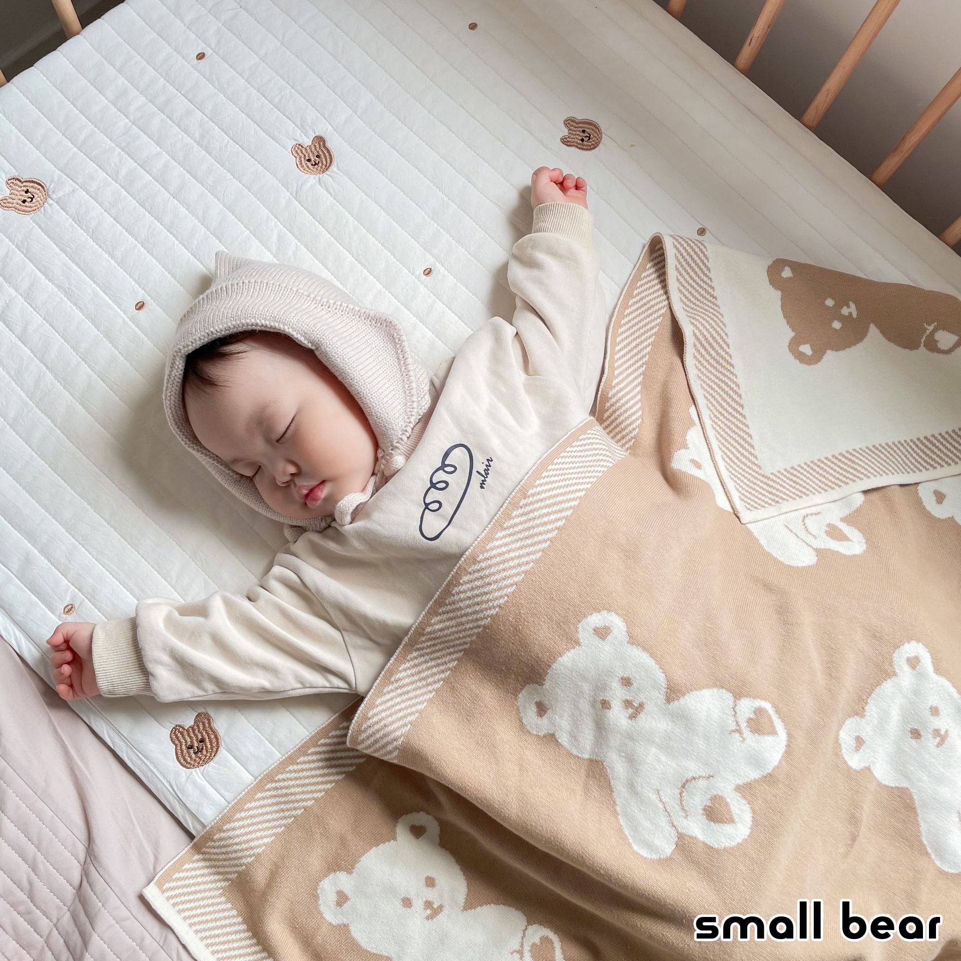 ニットコットン ベビー毛布 クマ ブランケット 両面 シンプル 厚手