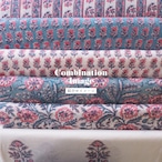 ブロックプリント生地【50cm単位】インド綿 花柄 白×ピンク#31470-WT1