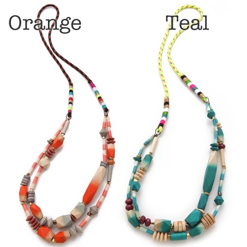 bluma project（ブルーマプロジェクト） Pinta Necklace【Teal or Orange】 (ウッドビーズ２連ネックレス)