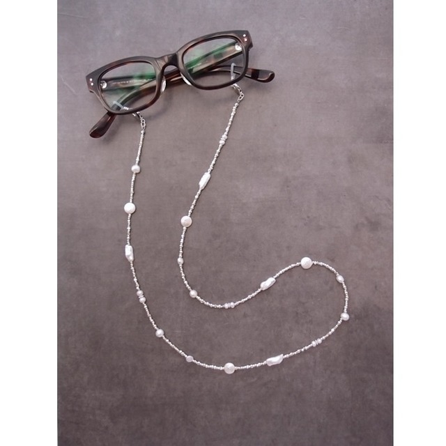 【Glasses Code】 Pearl × Glass Beads / 2way Necklace グラスコード ネックレス兼用（眼鏡ホルダー）SV