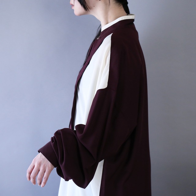 "刺繍" bi-color switching design over silhouette shirt