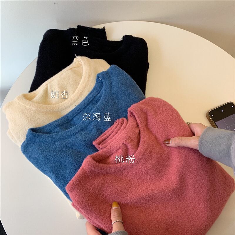 ウールセーター シャツ ルーズショートスプリングラウンドネックトップス ロング 春物 Oネック ブラックストロベリース59150890256