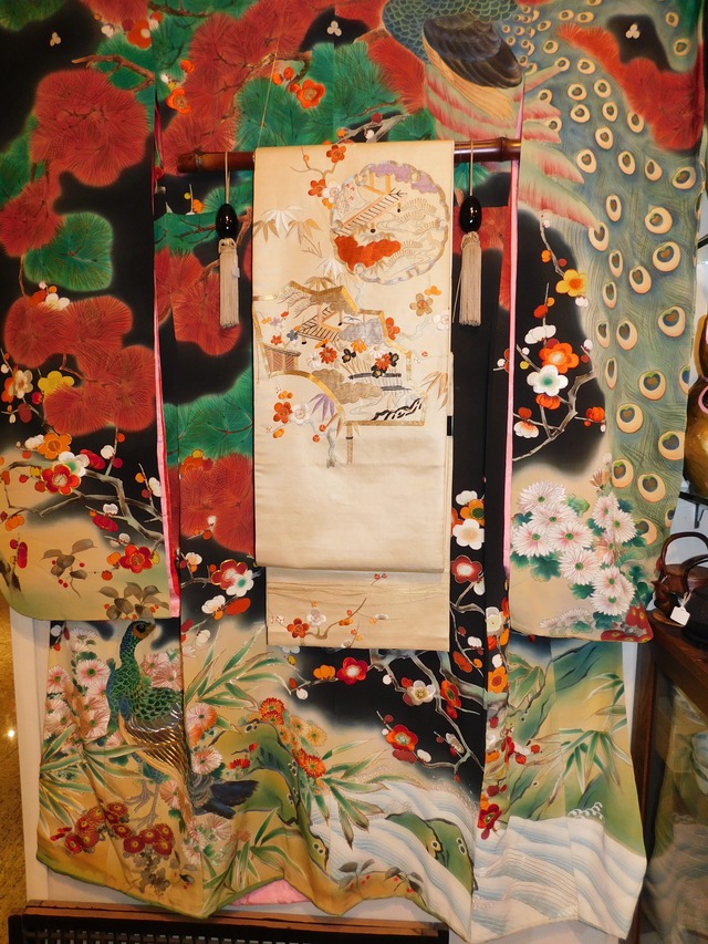 結城紬着物 Yuki silk and pongee Kimono 