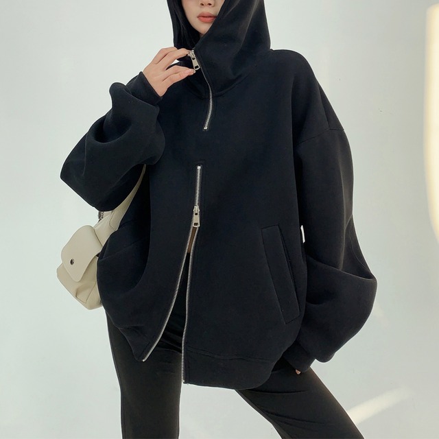 double zipper design sweatshirt hoodie　ダブルジッパーデザインスウェットフーディー　J0714