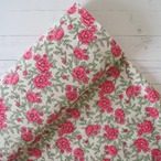 ブロックプリント生地【50cm単位】インド綿  花柄 ホワイト×ピンク #51810-WT1