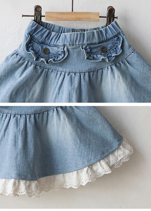 秋レースフリルデニムスカート2色
