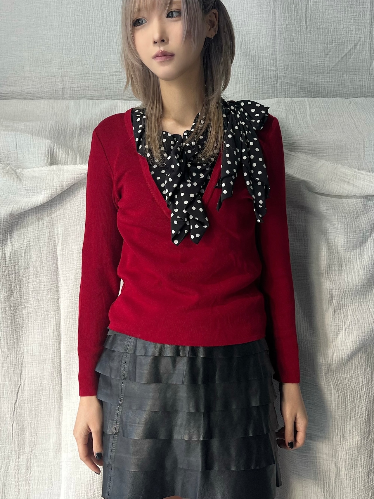 "Leilian"Dot Shirts Deformation Knit