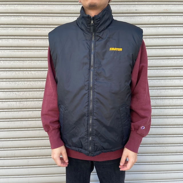 90s STARTER リバーシブル中綿ダウンベスト イエロー ブラック L