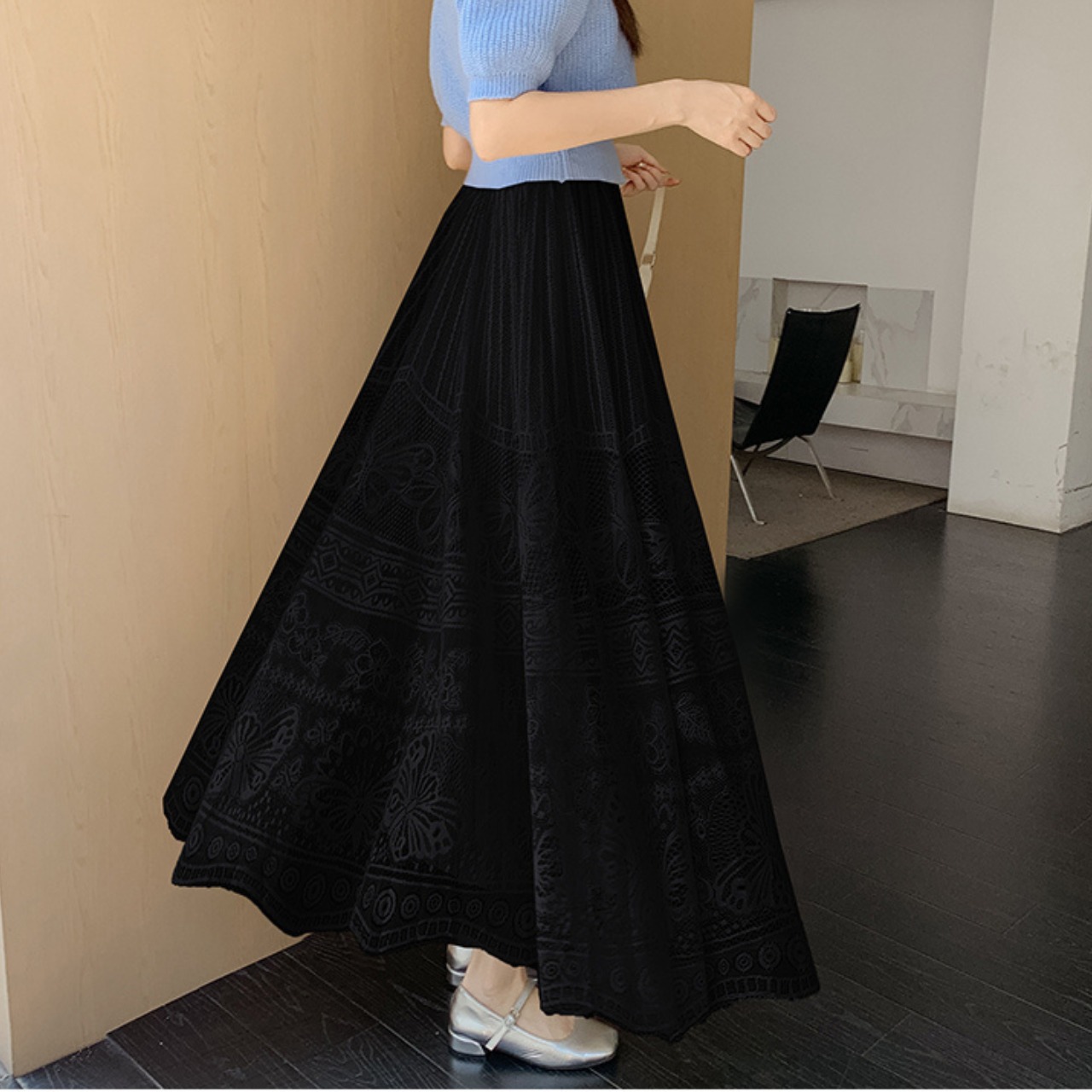 レース リバーシブル フレア ロング スカート 10317