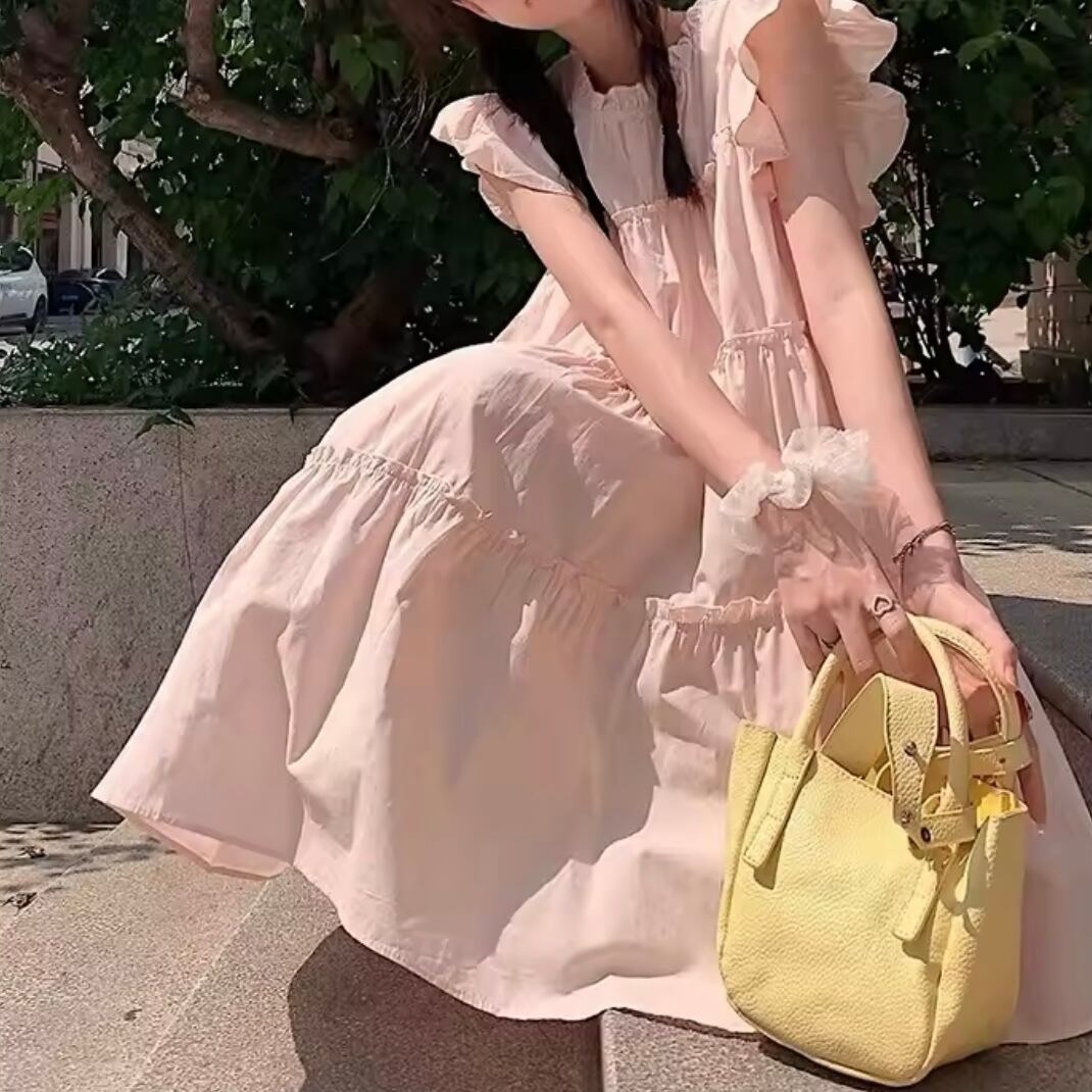 フリルフレンチスリーブティアードワンピース