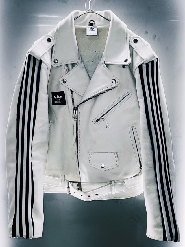 special "original re:meke" vintage "adidas"x vintage double riders leather jacket three strip edition