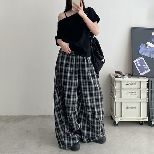 3d wide check pants　10838