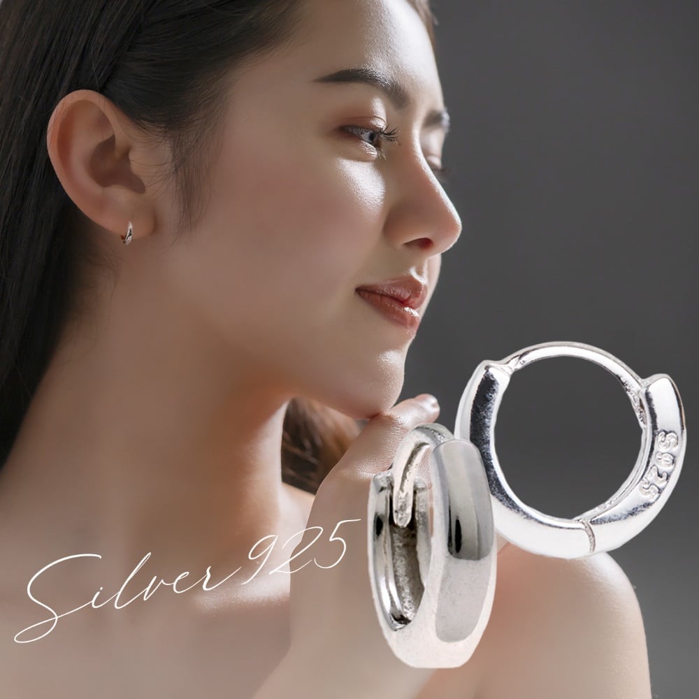 送料込 メンズ フープ ピアス チェーン S925 シンプル シルバー 韓国 両耳