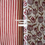 ブロックプリント生地【50cm単位】インド綿 花柄 生成り×赤×黄土色 #50510-WT1