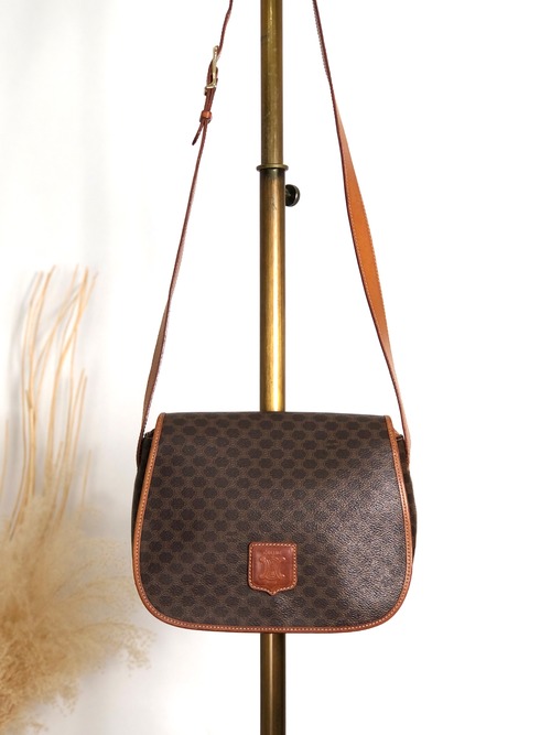 CELINE セリーヌ マカダム ショルダーバッグ ブラウン ブラゾン型押し PVC vintage ヴィンテージ オールド t248x8